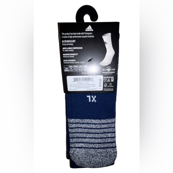 Adidas 5 Star Team Crew Socks 1 Pair Men 12-16 Navy w White Logo Cushioned NEW! - Picture 5 of 10